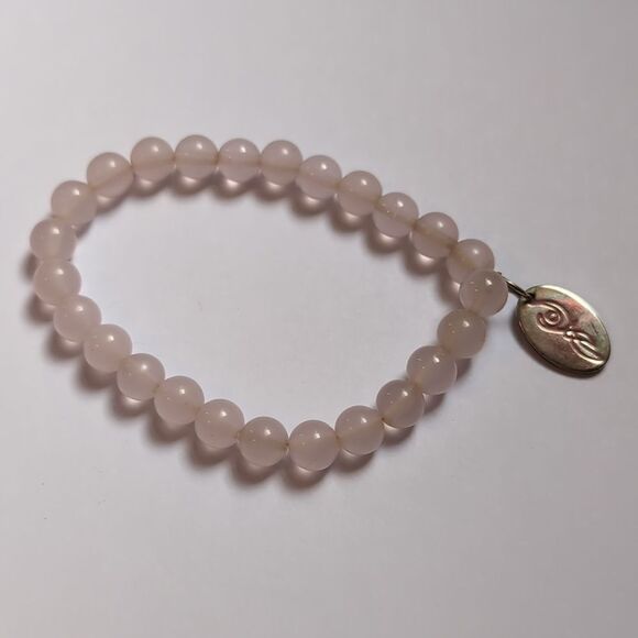 436 Rose Quartz Pink Beaded Bracelet with Silver Pink Ribbon Breast Cancer Charm - Picture 5 of 5